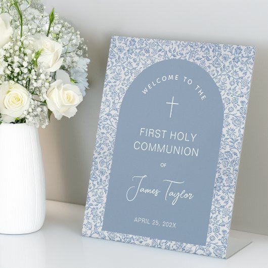 Signe De Table Première communion garçon Arche Bleue Blanche Flor
