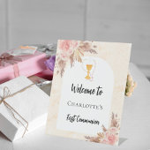 Signe De Table Première communion rose or pêche arc accueil