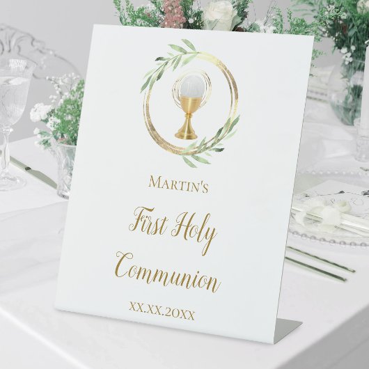 Signe De Table Première sainte communion feuilles verts