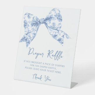 Signe De Table Preppy Blue Bow Coquette Baby Shower Diaper Raffle