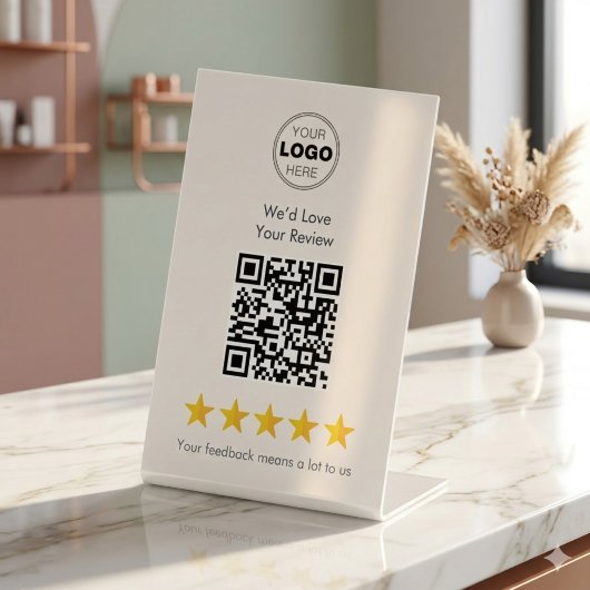 Signe De Table Présentoir à pancarte élégant à code QR 5 étoiles