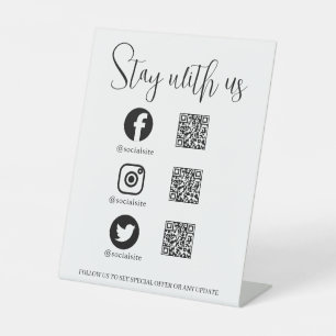 Signe De Table Présentoir de code QR de médias sociaux sur socle
