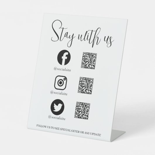 Signe De Table Présentoir de code QR de médias sociaux sur socle (Recto)