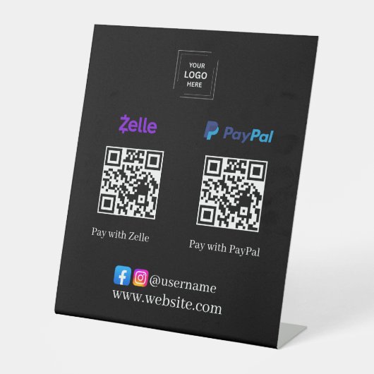 Signe De Table Présentoir de code QR Zelle PayPal noir pour paiem (Recto)