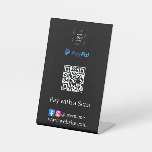 Signe De Table Présentoir de logo de code QR PayPal noir pour pai (Recto)