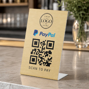 Signe De Table Présentoir de paiement Gold Paypal Scan sur pied