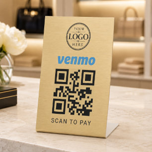 Signe De Table Présentoir de paiement sur table en or Venmo Scan