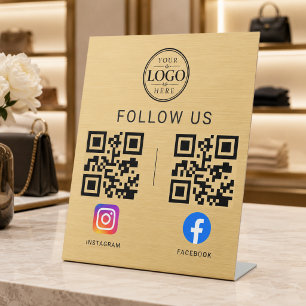 Signe De Table Présentoir de table de code QR des médias sociaux 