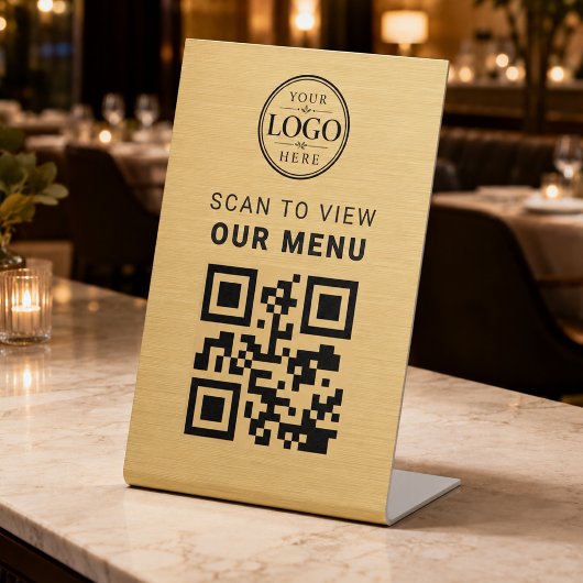 Signe De Table Présentoir de table de menu Code QR Or
