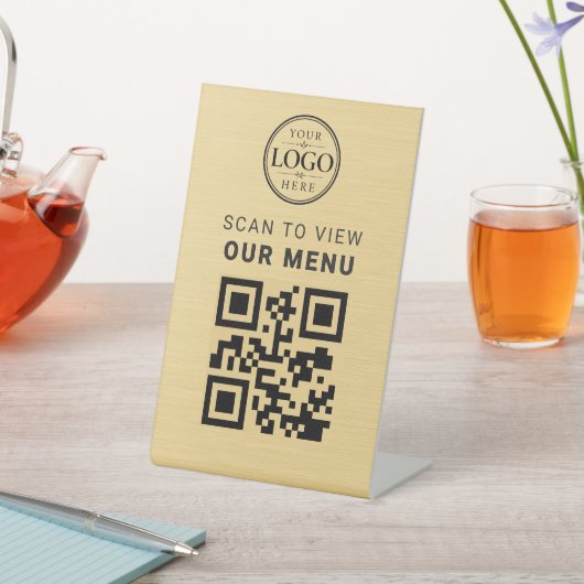 Signe De Table Présentoir de table de menu Code QR Or (In SItu)