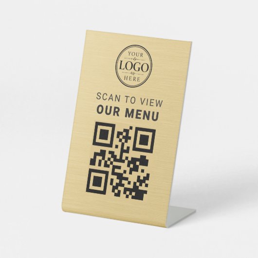 Signe De Table Présentoir de table de menu Code QR Or (Recto)