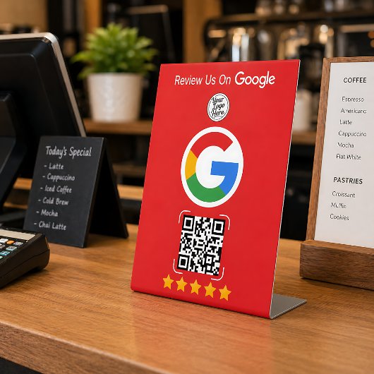 Signe De Table Présentoir d'entreprise avec avis Google rouge et