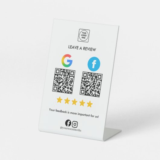Signe De Table Présentoir d'évaluation double QR pour les réactio (Recto)