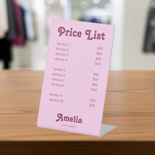 Signe De Table Price List Service Retro Pink