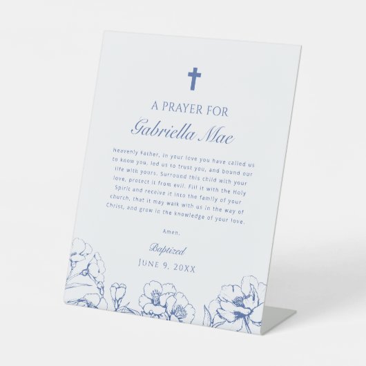 Signe De Table Prière de baptême florale bleue (Recto)