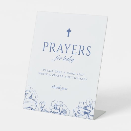 Signe De Table Prière pour le baptême floral bébé bleu (Recto)