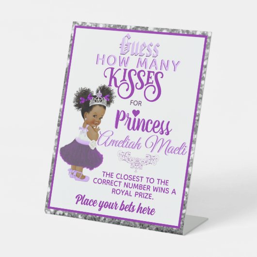 Signe De Table Princesse Afro Puff | Combien De Baisers Jeu (Recto)