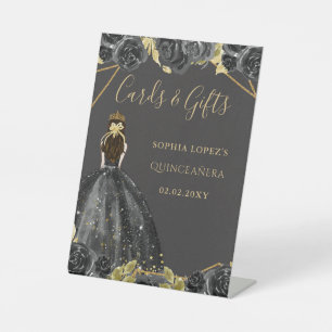 Signe De Table Princesse Florale d'or noir Quinceanera