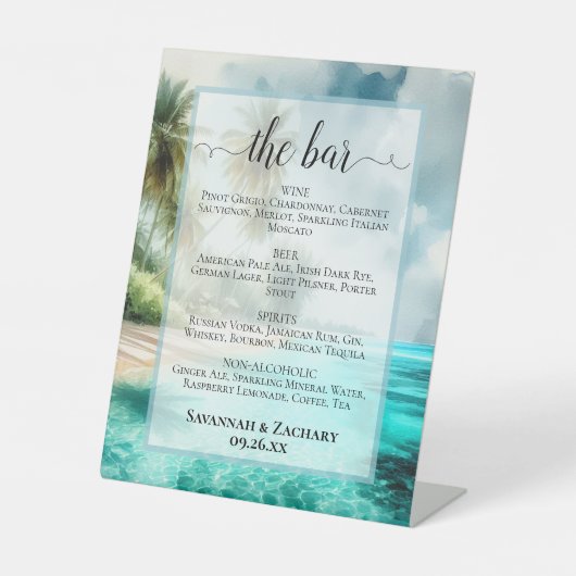 Signe De Table Pristine Tropical Beach Wedding Drinks or Bar Menu (Recto)