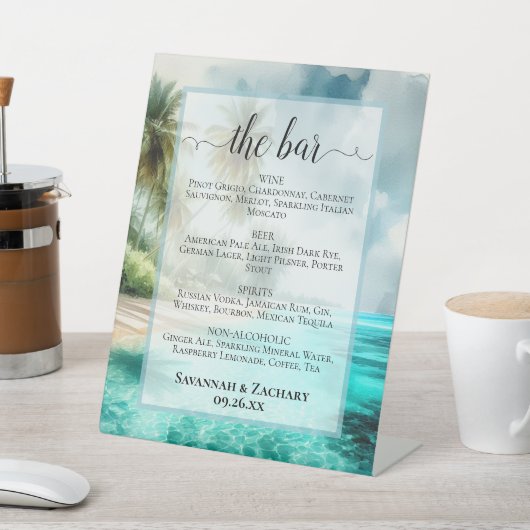 Signe De Table Pristine Tropical Beach Wedding Drinks or Bar Menu (In SItu)