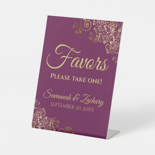 Signe De Table Privilégier un élégant Mariage Magenta & Gold (Recto)