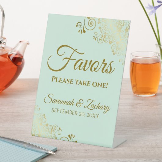 Signe De Table Privilégiez Un Élégant Mariage Mint Vert & Or (In SItu)