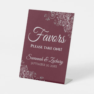 Signe De Table Privilégiez Un Mariage Burgundy & Argent Élégant