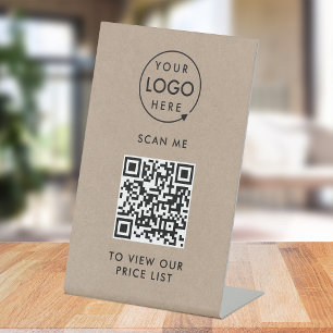 Signe De Table Prix du code QR   Logo d'entreprise Kraft Rustic