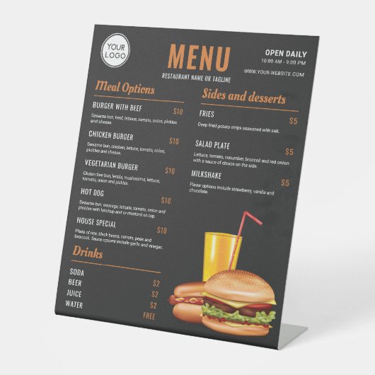 Signe De Table Prix du Menu de Nourriture de Hamburger et de Hot  (Recto)