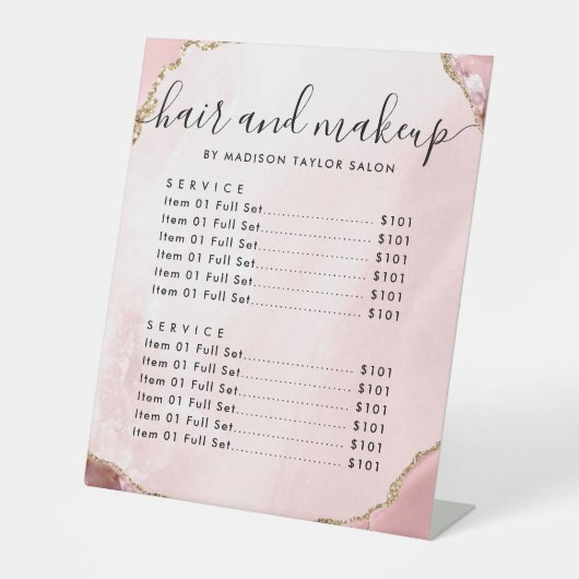 Signe De Table Prix du salon de maquillage pour cheveux rose vif (Recto)