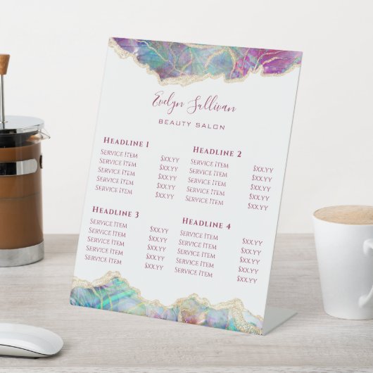 Signe De Table Prix Opal de conception Fuchsia Aquamarine (In SItu)