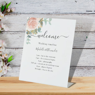 Signe De Table Programme de chronologie de mariage rose or floral