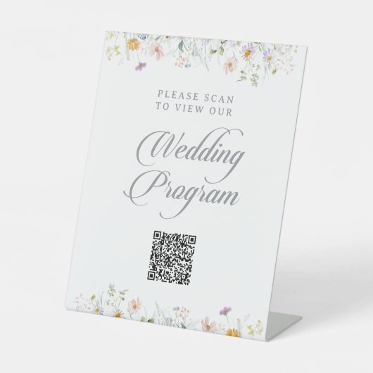 Signe De Table Programme de mariage à code QR Fleur Sauvage Fanta (Recto)