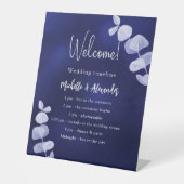 Signe De Table Programme de mariage bleu de la marine eucalyptus (Recto)