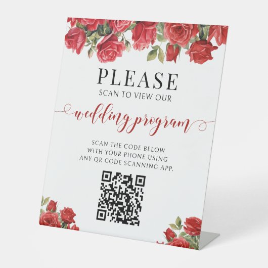 Signe De Table Programme de mariage Code QR Fleurs Rose Rouge (Recto)