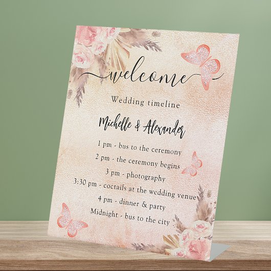 Signe De Table Programme de mariage papillon rose Pampas calendri