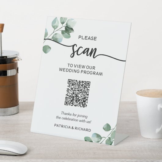 Signe De Table Programme de mariage vert Code QR (In SItu)