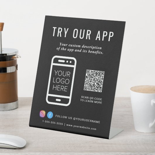 Signe De Table Promotionnels Essayer notre application Code QR Lo (In SItu)