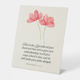 Signe De Table Proverbes 3:5–6 Fleur rose Confiance dans le Seign