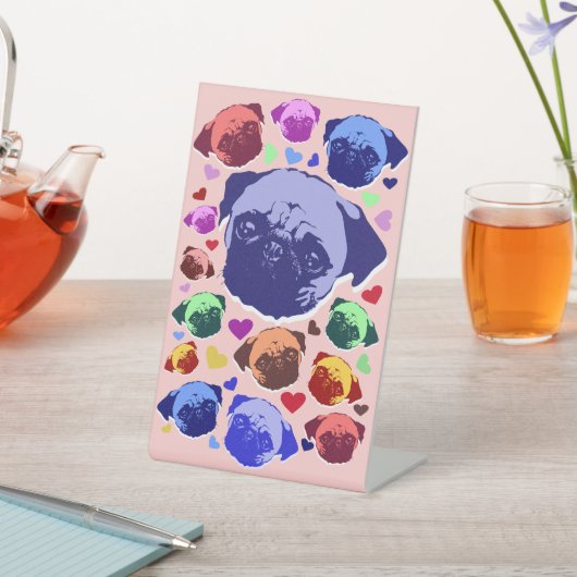 Signe De Table Pug Puppy Dog PopArt Retro Style (In SItu)