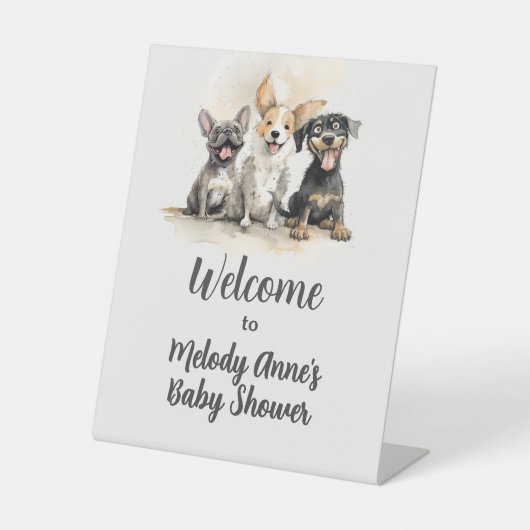 Signe De Table Puppy Chien Tails Boy Baby shower Bienvenue (Recto)