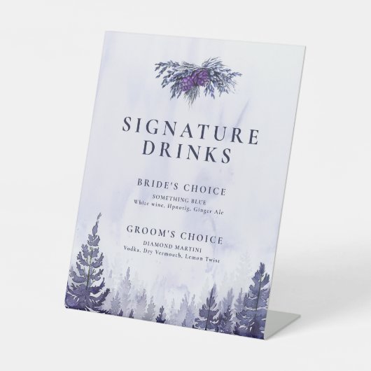 Signe De Table Purple Aquarelle Pine Tree Forêt Signature Boire (Recto)