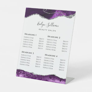 Signe De Table Purple Argent Agate Beauté Salon Liste des prix Pe