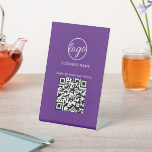 Signe De Table Purple Business Logo QR Code Restaurant Menu