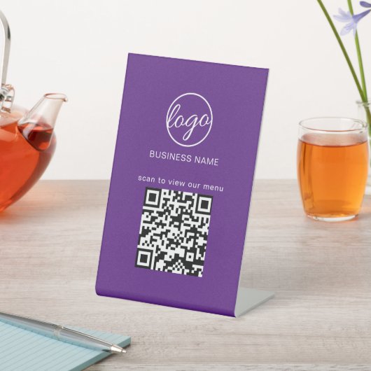 Signe De Table Purple Business Logo QR Code Restaurant Menu (In SItu)