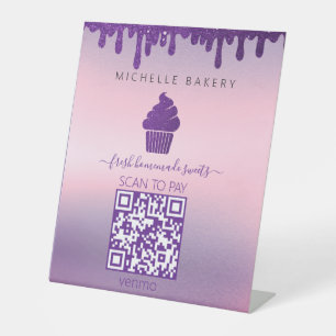 Signe De Table Purple Drip Bakery Shop QR CODE Paiement