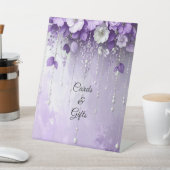 Signe De Table Purple Flowers with Dangling Pearls Tabletop Signs (In SItu)