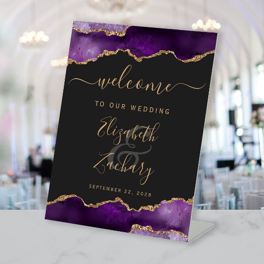 Signe De Table Purple Gold Agate Dark Wedding Welcome