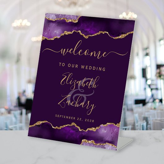 Signe De Table Purple Gold Agate Plum Wedding Welcome