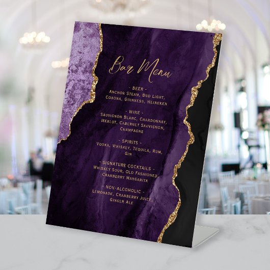 Signe De Table Purple Gold Agate Wedding Bar Menu